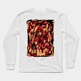 Red and Cream Color Abstract Wave of Thoughts No 4 Long Sleeve T-Shirt